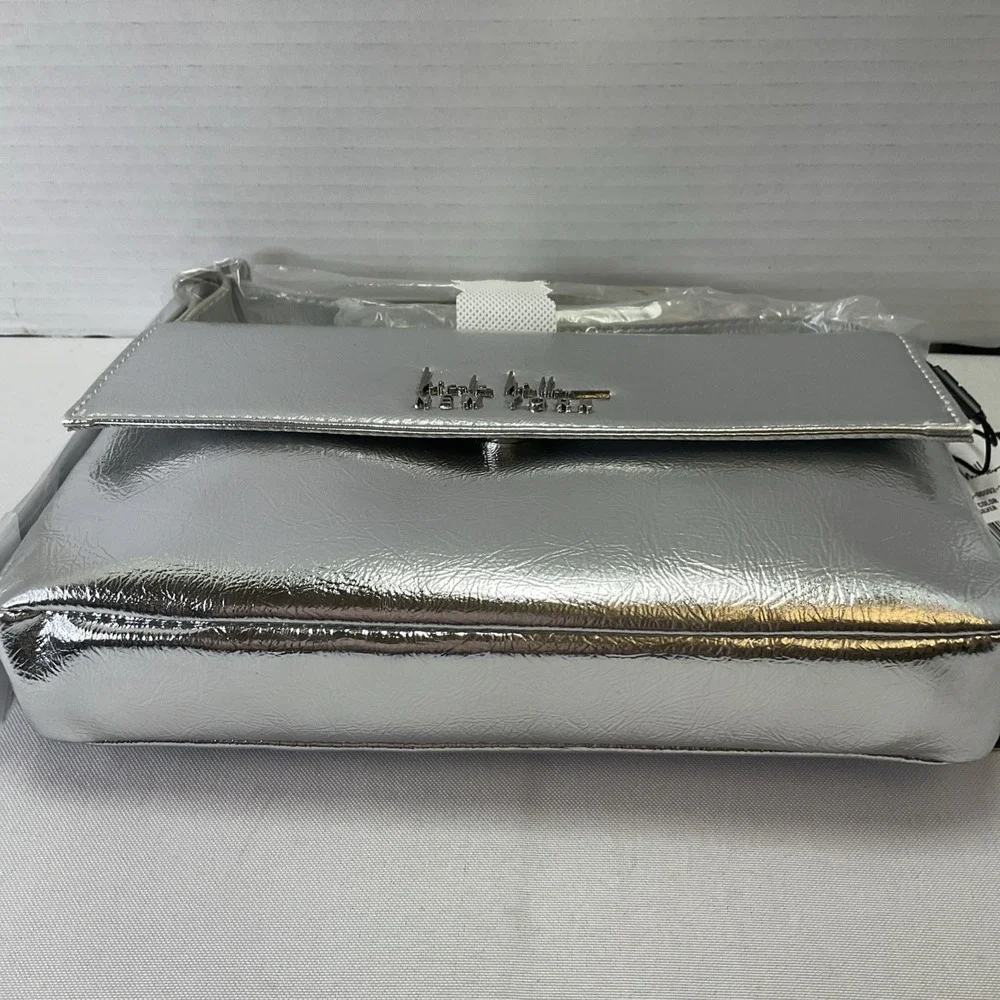 Nicole Miller Silver Vegan Leather Handbag Shoulder Bag‎ NWT $60